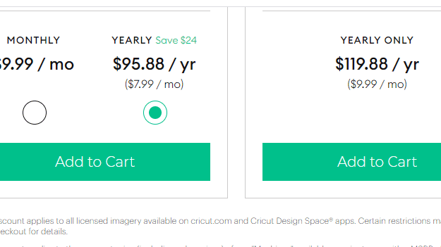 Cricut Access Monthly and Year Plan Pricing