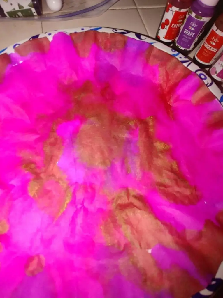 Coffee filter covered in alcohol ink