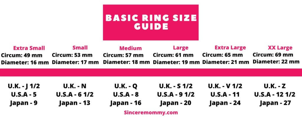 Ring size chart for clay rings to sell online